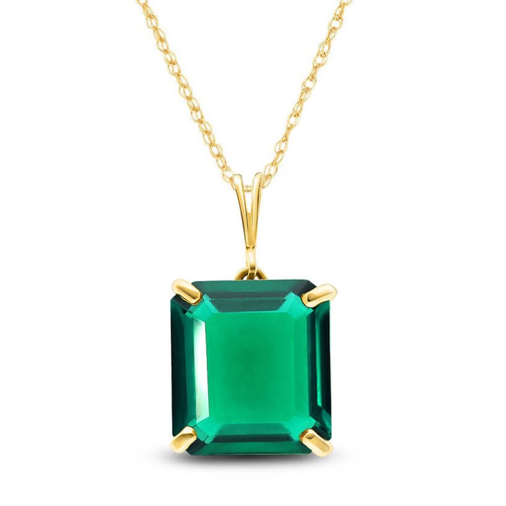 14K. SOLID GOLD NECKLACE WITH LAB. CREATED OCTAGON EMERALD (Yellow gold)